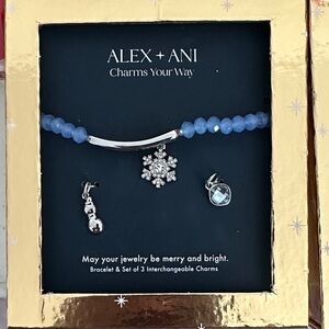 Alex and Ani Snowflake Charm Bracelet with Blue Beads